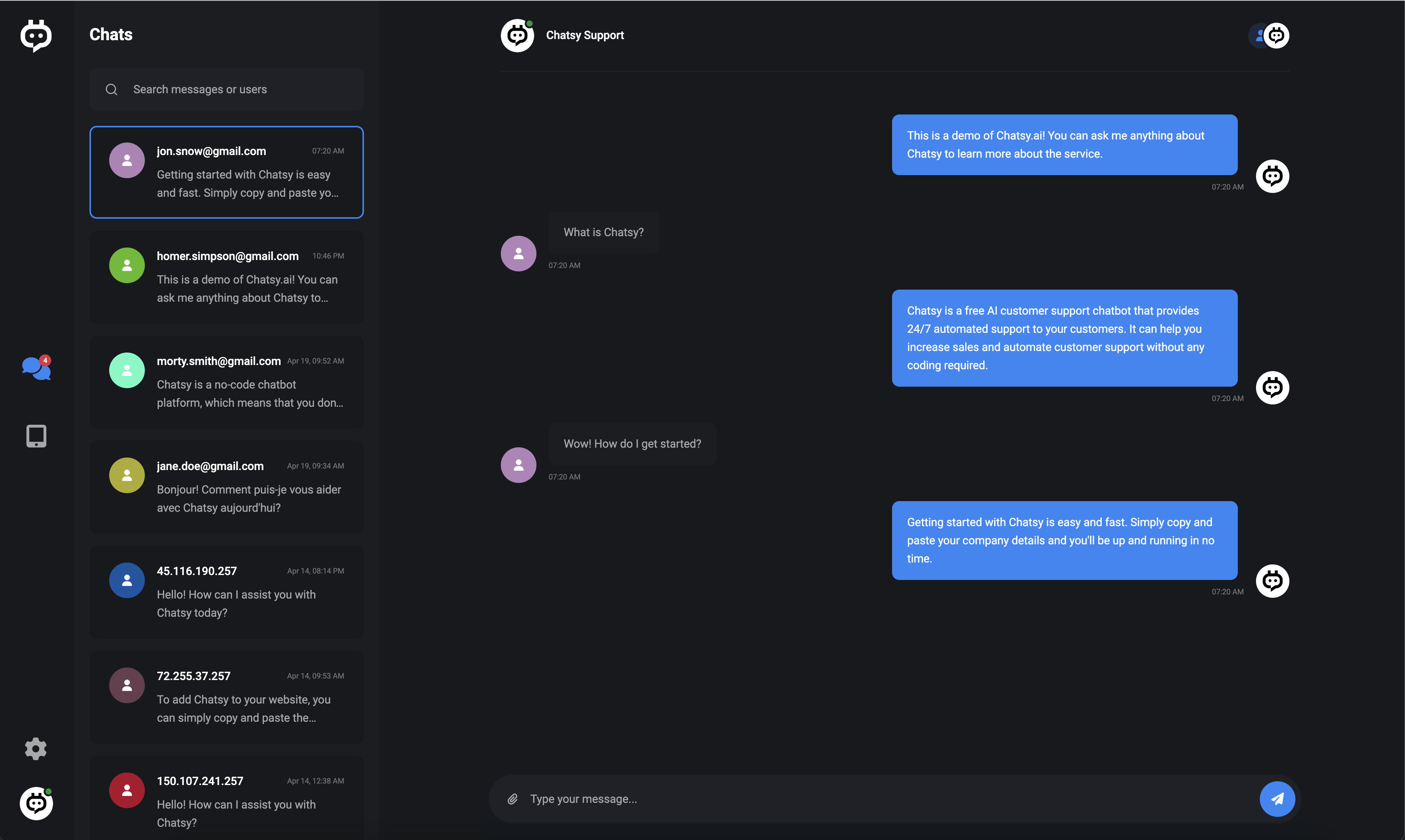 Chatsy conversation dashboard preview
